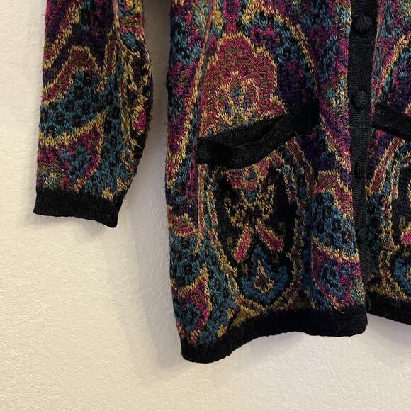 Vintage Dana Buchman Cardigan Medium Wool Alpaca Tapestry Artsy Long Italy Made - Picture 4 of 14